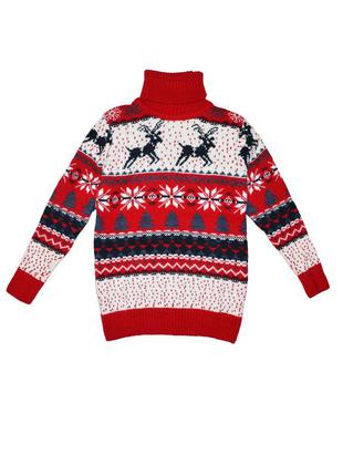 Пуловер с новогодним рисунком красный1 фото