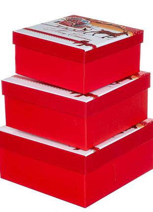 Набір новорічних подарункових коробок "чарівні сани" 3 шт. (20х20х9.5 см)