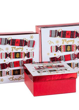 Набір новорічних подарункових коробок "новорічні солодощі" 3 шт. (20х20х9.5 см)