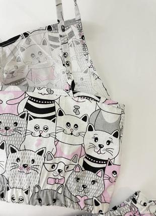Женская хлопковая пижама в котики. одежда для дома и сна3 фото