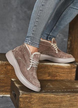 Жіночі замшеві черевики зимові бежеві emirro 10814-505 zamsha на хутрі