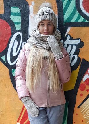 Женская зимняя куртка evacana 9257 розовая, куртка-косуха с меховым воротником, утеплённая