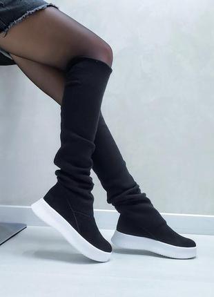 Замшеві чоботи-панчохи 2022 на білій підошві ,доступні в зимі і демі
