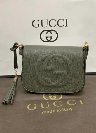 Темно-зелена жіноча сумка в стилі gucci1 фото