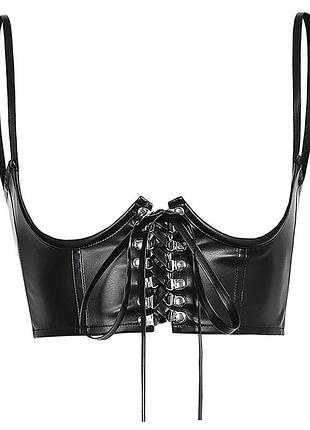 Корсет кожаный кожа экокожа кожзам портупея черный чорний завязки карабин карабин ремни