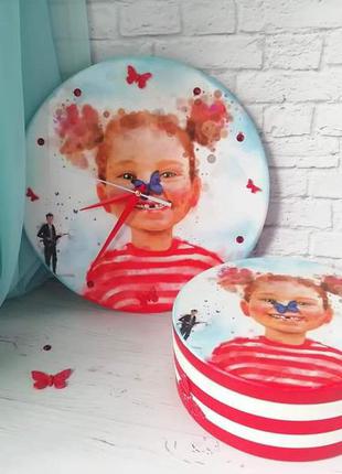 Набір годинник та скринька ручної роботи (декупаж)