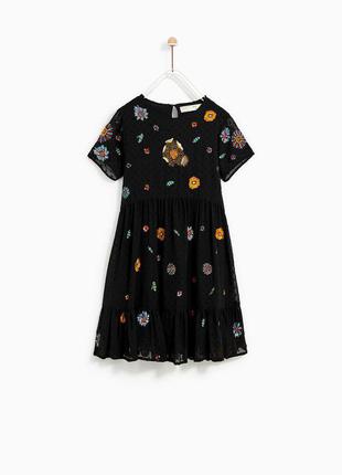Дуже гарна сукня плаття zara з квітковою вишивкою з бісером, 11-12р, 152см1 фото