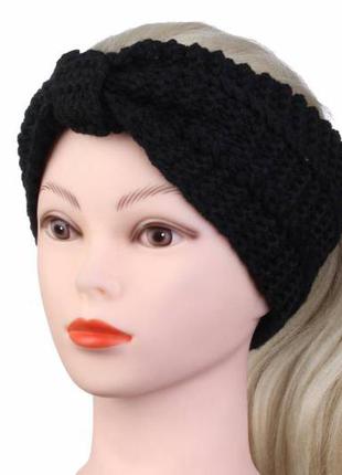 Повязка на голову женская шерстяная черная 1-185355