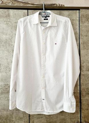 Новая белая классическая мужская деловая рубашка Tommy hilfiger, slim fit, с длинным рукавом, оригинал.