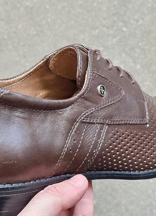 Мужские летние кожаные туфли коричневого цвета на шнурке tm karat!!!3 фото
