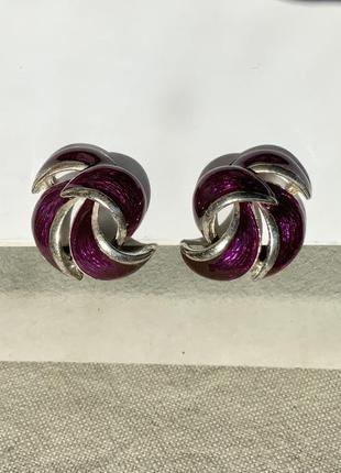Клипсы япония винтаж эмаль цвет серебро баклажан ретро