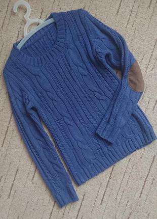 Стильный свитер с косами и заплатками на рукавах katie todd, вязаный джемпер1 фото