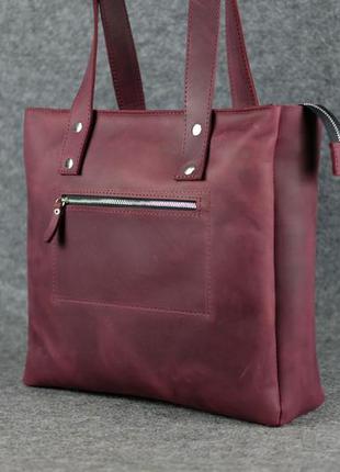 Кожа. ручная работа. вместительная кожаная сумка шопер. цвет марсала3 фото