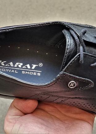 Мужские летние черные кожаные туфли на шнурке tm karat!!!5 фото