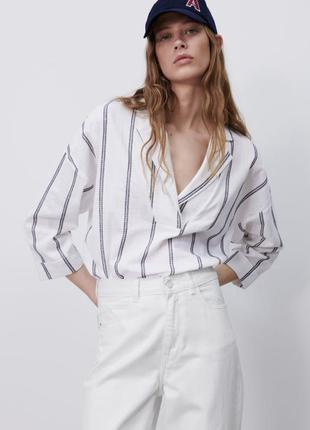 Zara сорочка біла туніка бавовняна теніска смужка розмір xs, s