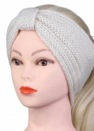 Пов'язка на голову жіноча вовняна бежева 1-185614