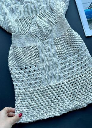 👗шикарное короткое вязаное платье в стиле «миконос»/белое вязаное мини платье с узором👗8 фото