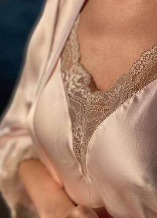 Натуральний шовк. комплект шовкова жіноча сорочка і халат комплект "палермо"  palermo4 фото