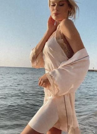 Натуральний шовк. комплект шовкова жіноча сорочка і халат комплект "палермо"  palermo8 фото