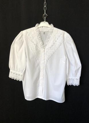 Вінтаж біла мереживна блузка пишний рукав1 фото