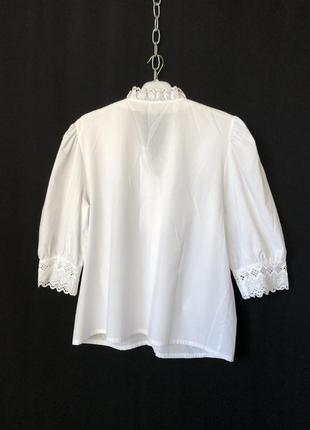 Винтаж белая кружевная блузка пышный рукав3 фото