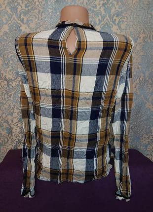 Женская блуза в клетку с рюшами блузка рубашка кофта р.s4 фото