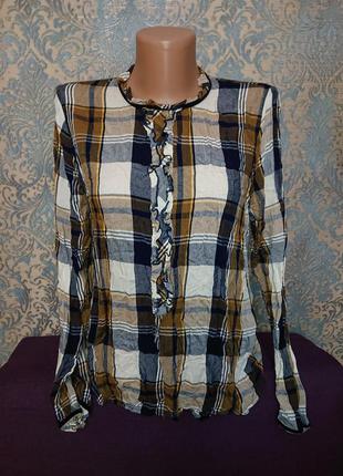 Женская блуза в клетку с рюшами блузка рубашка кофта р.s5 фото