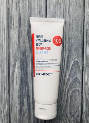 Sur.medic+ super hyaluronic 100tm amino acid cleanser пенка для умывания с аминокислотами 100мл4 фото