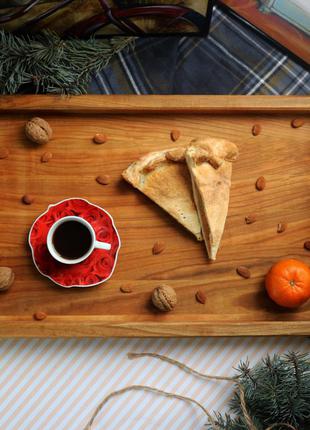 Красивый деревянный поднос кухонный с ручками и бортиками разнос для завтрака в постель "вінігрет" lasco