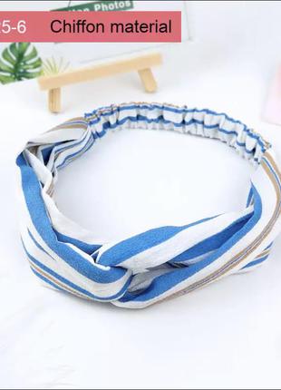 Чалма текстильная резинка повязка на голову платок темная в синий цветочек3 фото