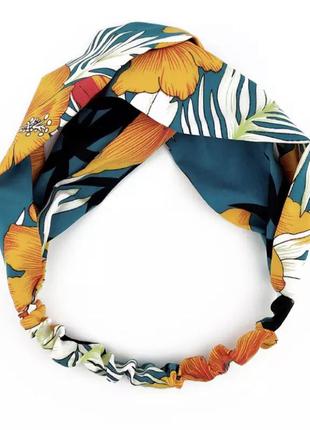 Чалма текстильная резинка повязка на голову платок темная в синий цветочек7 фото
