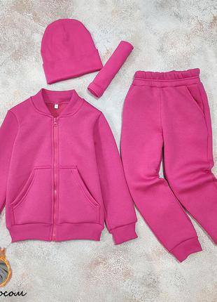 Теплый спортивный костюм для девочки,розовый,малиновый,коралл,флис