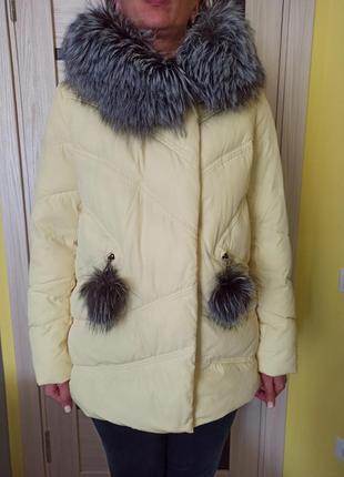 Зимова куртка пуховик біо-пух лимонного кольору від veralba