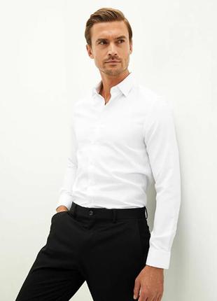 Белая мужская рубашка классическая lc waikiki/лс вайкики, фирменная турция