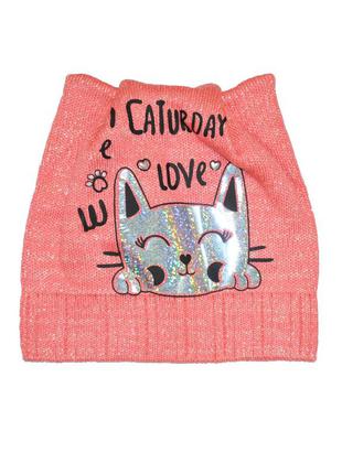 Шапка з люрексом дівчаткам миготлива з кішечкою