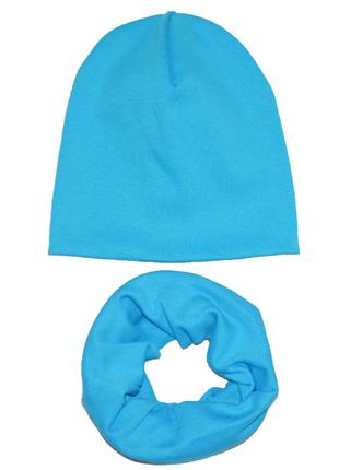 Комплект (шапка, шарф-снуд) весенний 50-54см. голубой1 фото