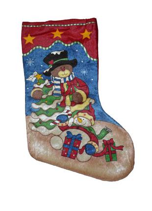 Носок рождественский для подарков с мишкой и снеговиком1 фото