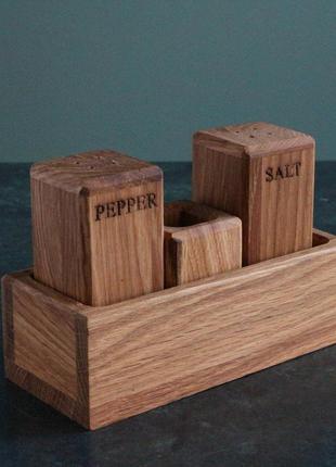 Настольный набор для специй соль перец зубочистка деревянные сервировальные спецовники lasco1 фото