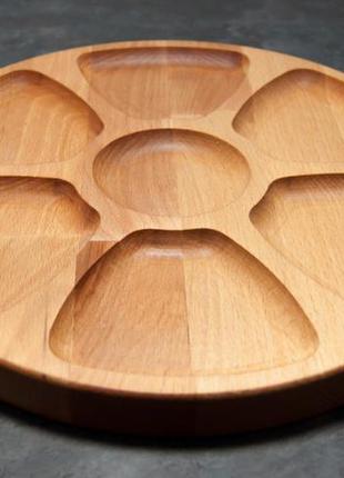 Менажница деревянная секционная тарелка с разделителями для подачи мясных блюд и закусок "хоббит" ясень д29 см2 фото