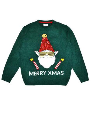 Светр новорічний принт зелений xxl