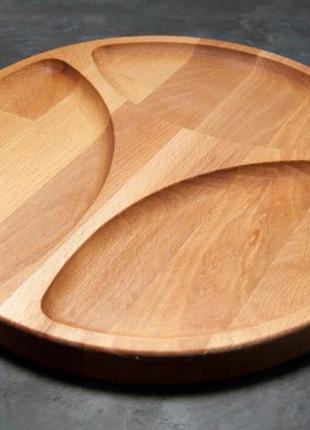 Менажница деревянная секционная тарелка с разделителями для подачи мясных блюд и закусок "спін" ясень д29 см2 фото