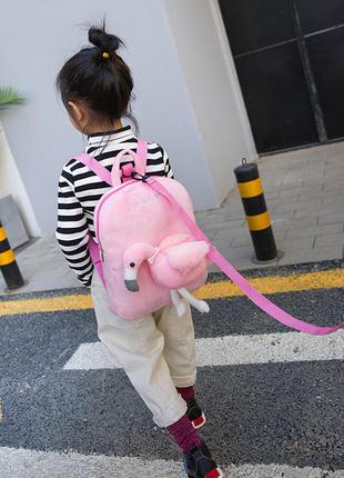 Милый рюкзак с плюшевым единорогом или фламинго в кармашке. розовый и серый5 фото