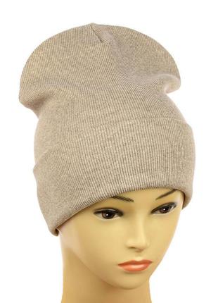 Трикотажная женская шапка   песочный