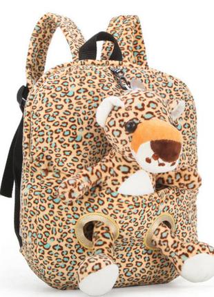 Необычный рюкзак с плюшевым ягуаром в кармашке