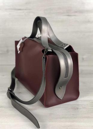 2в1 стильная женская сумка малика бордового цвета3 фото