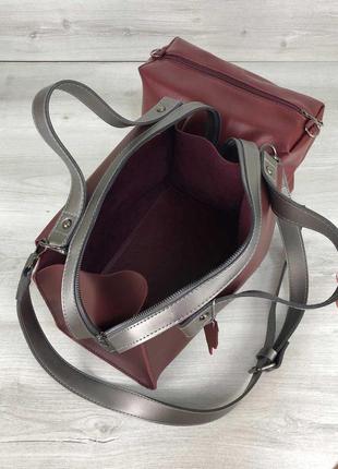 2в1 стильная женская сумка малика бордового цвета5 фото