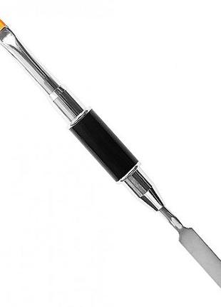 Пензель для гелю mart овал no6 + шпатель (чорний з ковпачком)