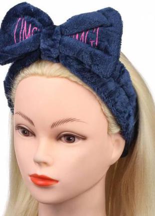 Пов'язка на голову "omg" з бантом синя