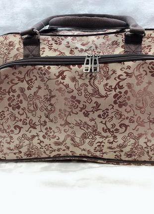 Дорожній Саквояж жіночий коричнево-бежевий текстильний