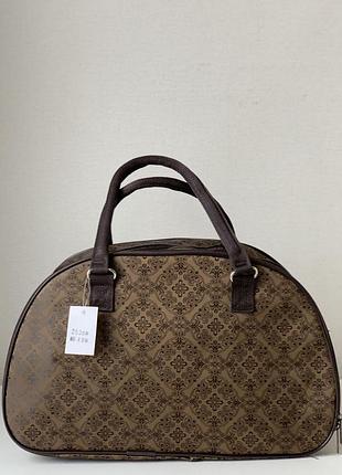 Сумка дорожня жіноча текстильна сумка-саквояж коричнева